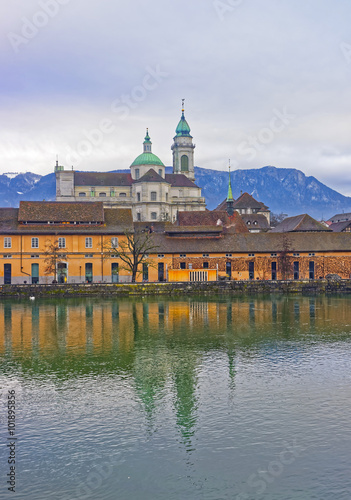 Waterfront with St Ursus Cathedral of Solothurn
