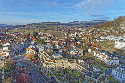 Aerial View of the Thun Town and mountains