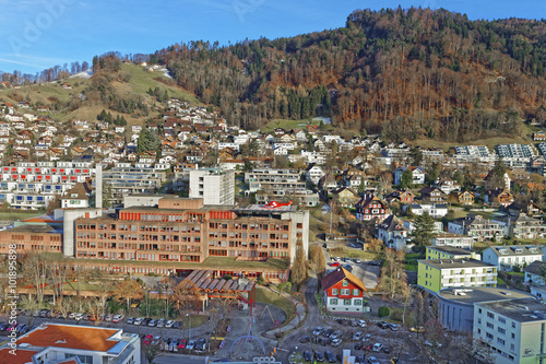 Panoramic view of Thun City with Hospital and helicopter