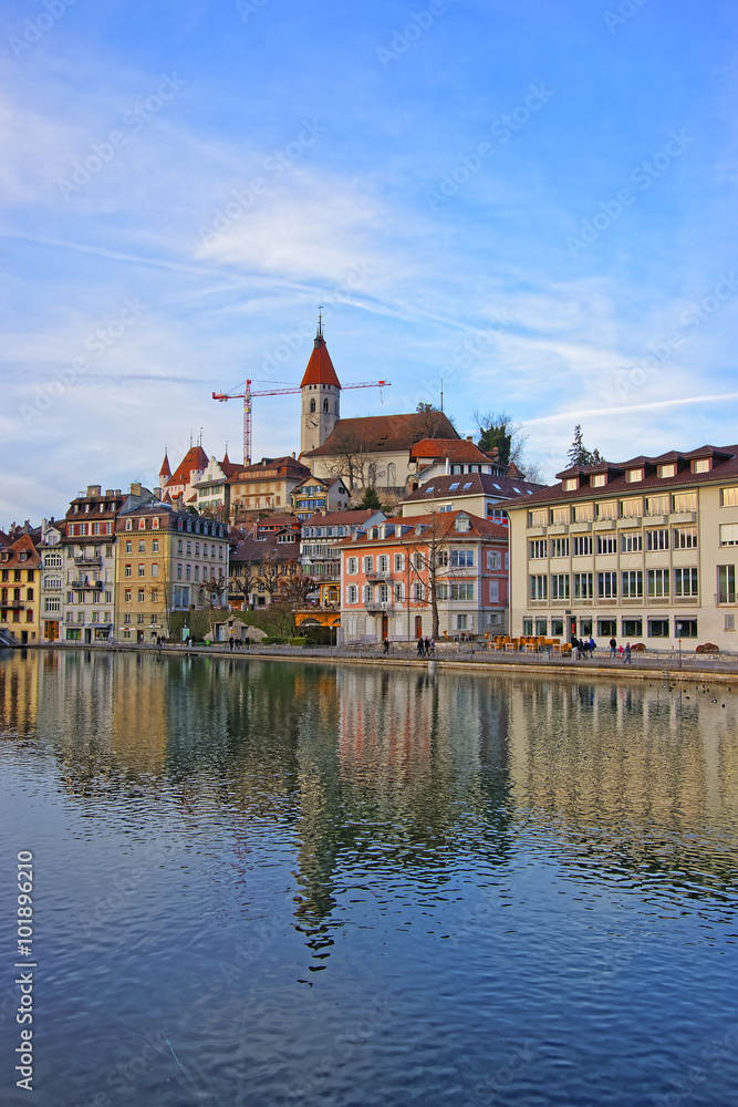 City Church and Embankment in Thun Old City