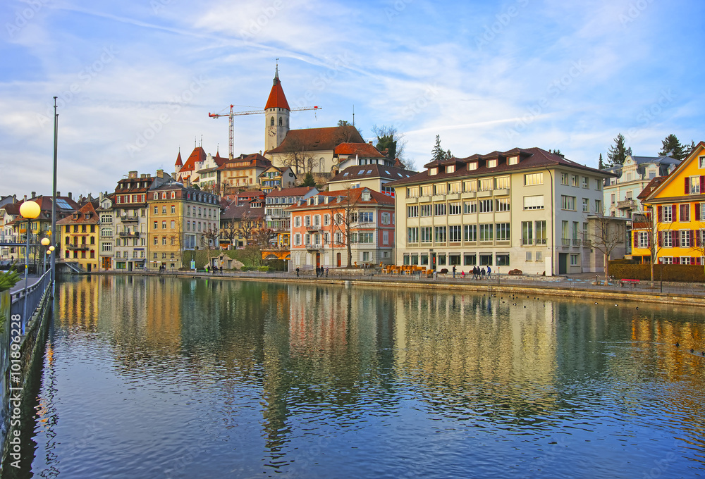 City Church and Embankment in the Old City of Thun