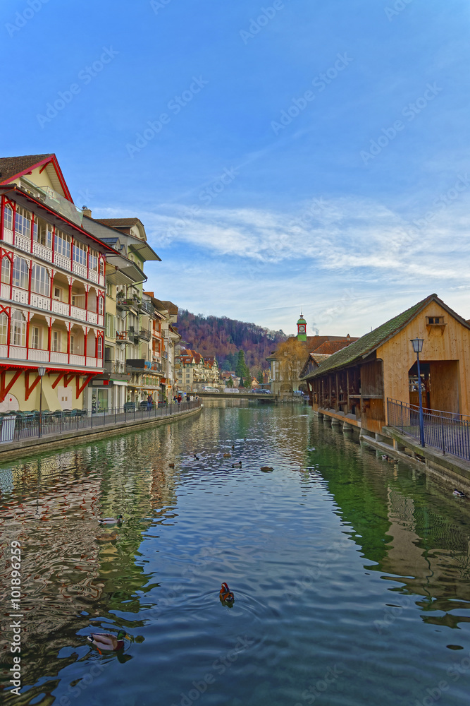 Old Wooden Sluice bridge in the City of Thun Old Wooden Sluice bridge in the City of Thun
