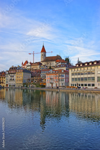 City Church and Embankment in Thun Old City