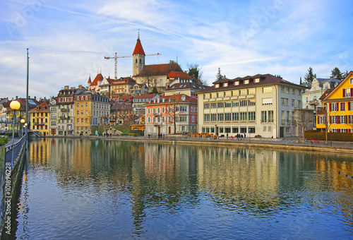 City Church and Embankment in the Old City of Thun