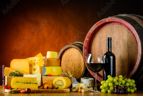 Wine Barrel with Cheese and Food