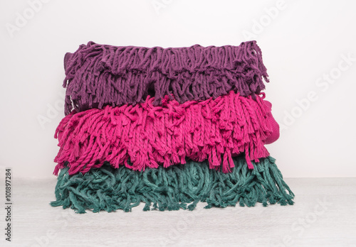 Collection of woolen soft and worm scarves photo