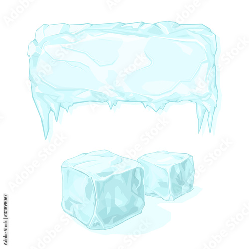 Vector illustration of an Ice blocks and ice cubes.
Frozen water Icons depicting the freezing cold or winter.
