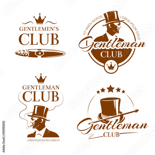 Vintage gentleman club vector emblems, labels, badges. Fashion man illustration, elite classic