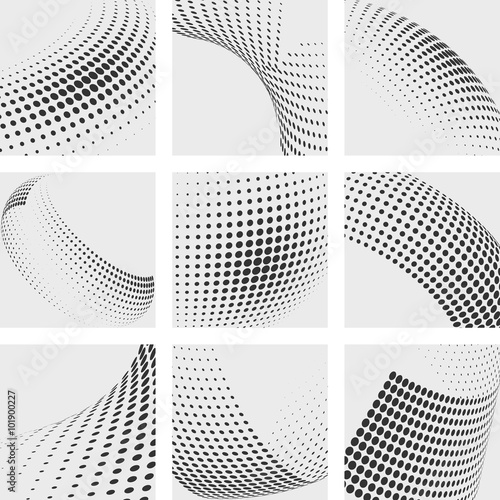 Halftone dots vector abstract backgrounds set. Dot pattern element, design dots, gradation wave dot illustration