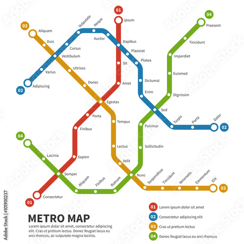 Subway, metro vector map. Template of city transportation scheme. Scheme map underground, metro subway road,  transportation railway subway illustration photo