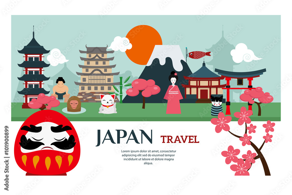 Fotografie Japan landmark travel vector poster