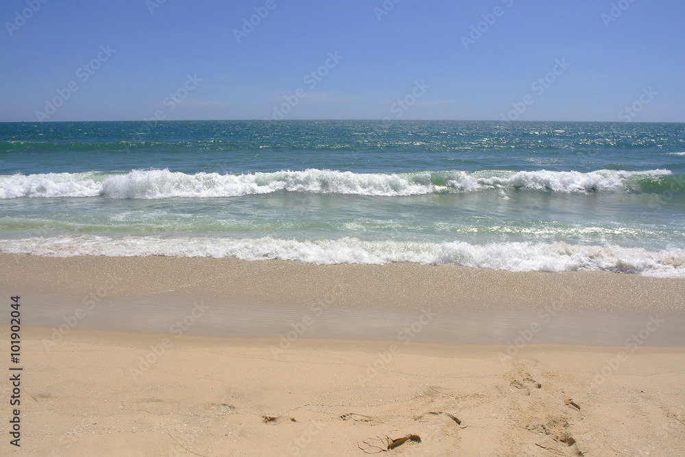 Empty sea and sandy beach background with copy space