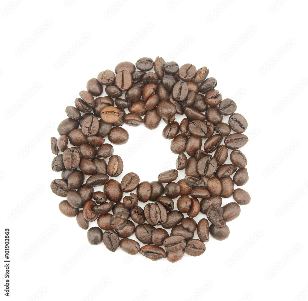 0 number made with coffee beans on a white background 0 number made with coffee beans on a white background