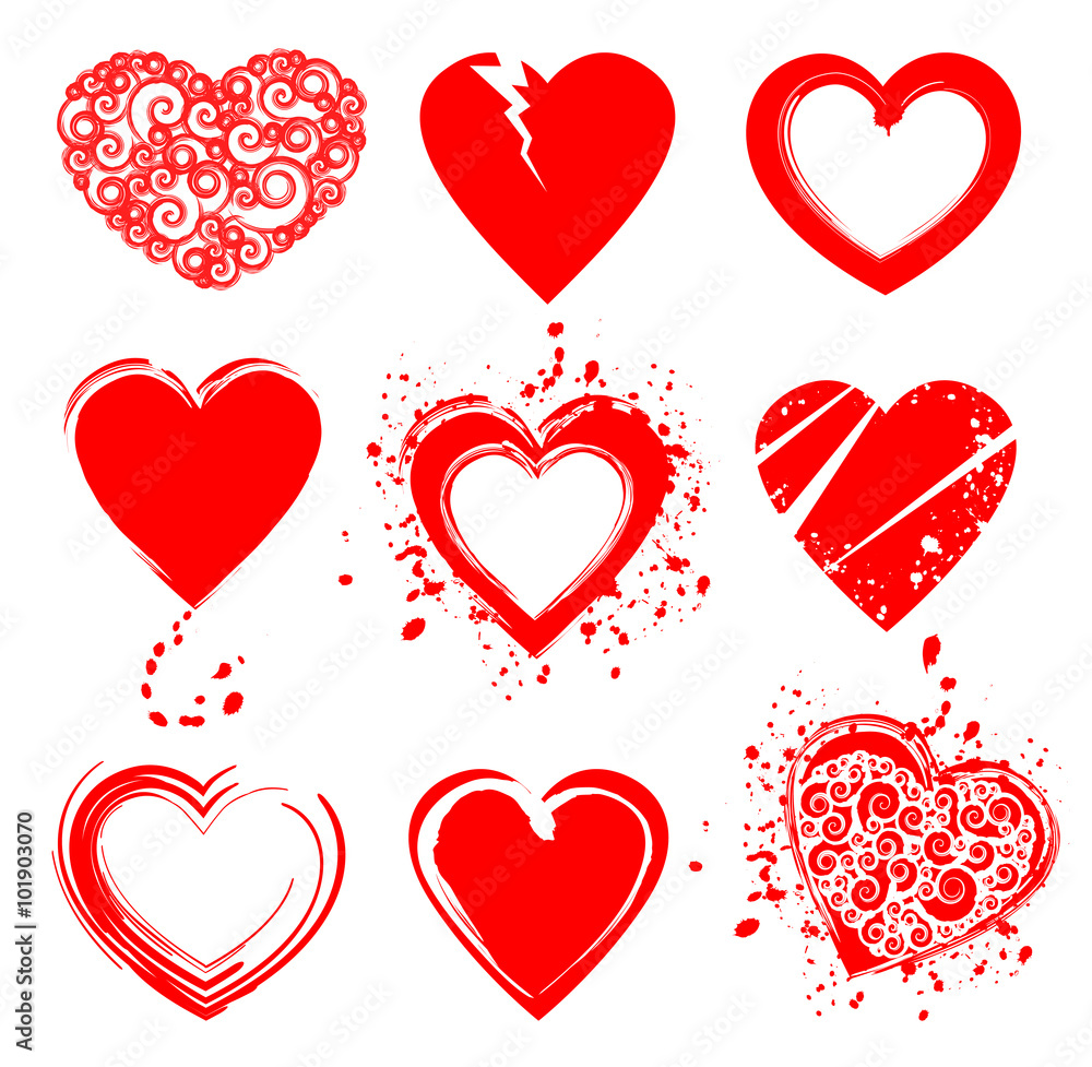 Set of grunge vector heart shapes Set of grunge vector heart shapes