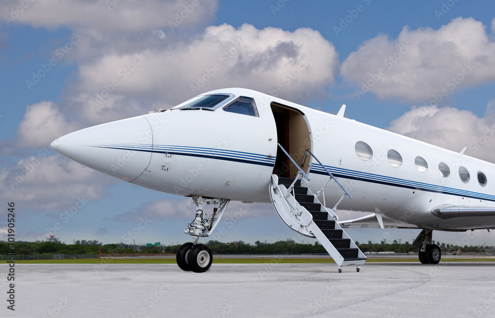 Close view of the front of a private jet Close view of the front of a private jet