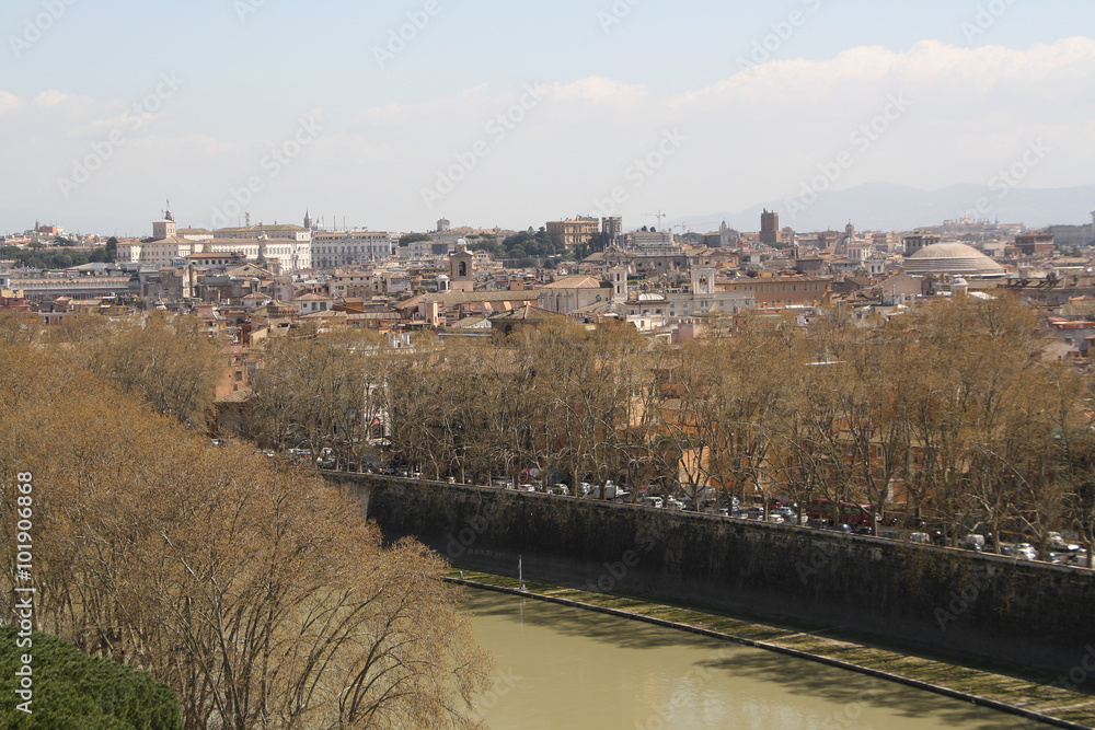 Obraz premium Rome,Italy,View from the Castel Sant'Angelo,Tevere,Tiber,spring.