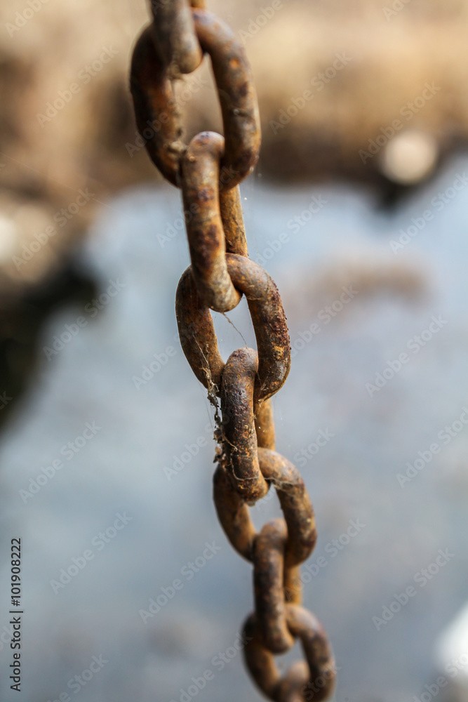 Old corroded metal chain, close up Old corroded metal chain, close up