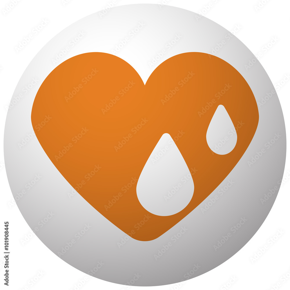 Orange Heart Water icon on sphere isolated on white background Orange Heart Water icon on sphere isolated on white background