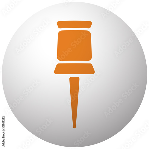 Orange Pushpin icon on sphere isolated on white background