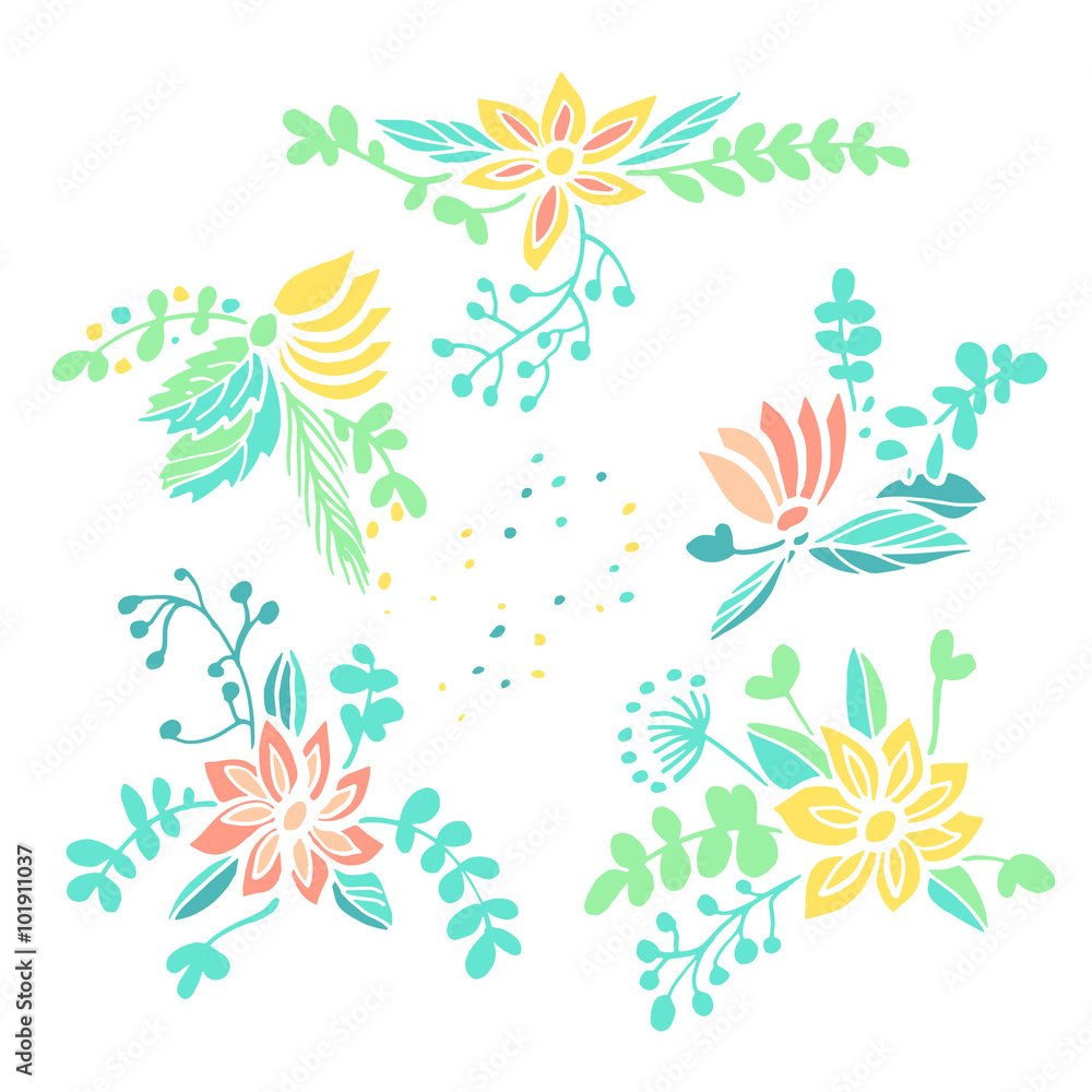 Set of hand drawn floral compositions