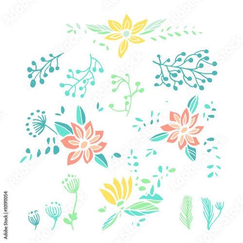 Set of hand drawn floral co...