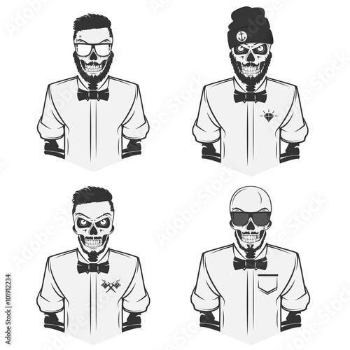 Set of tattooist skeleton masters. 