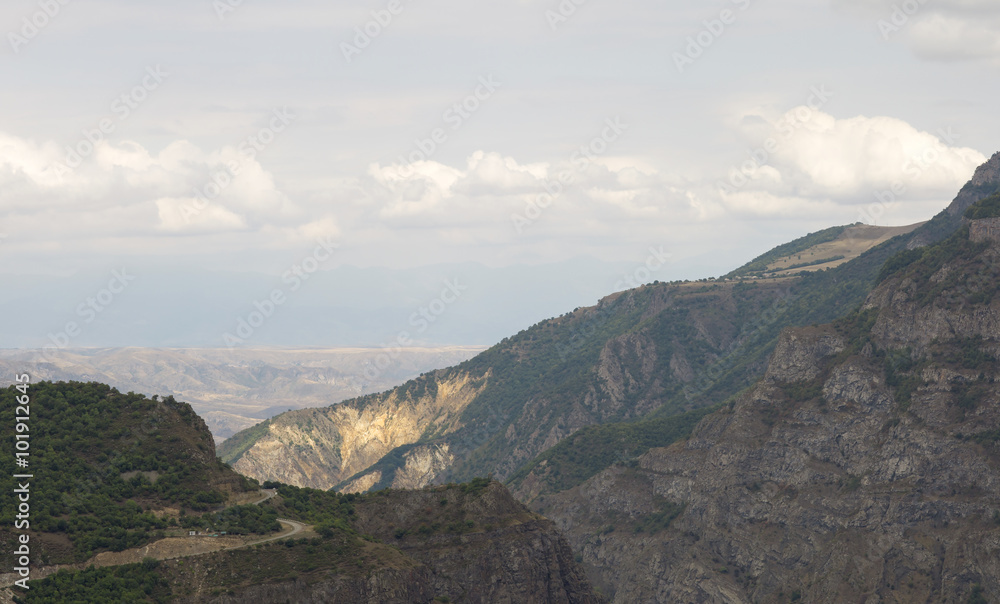 Mountain landscape. The landscape in Armenia (Tatev). The canyon next to the cable car 