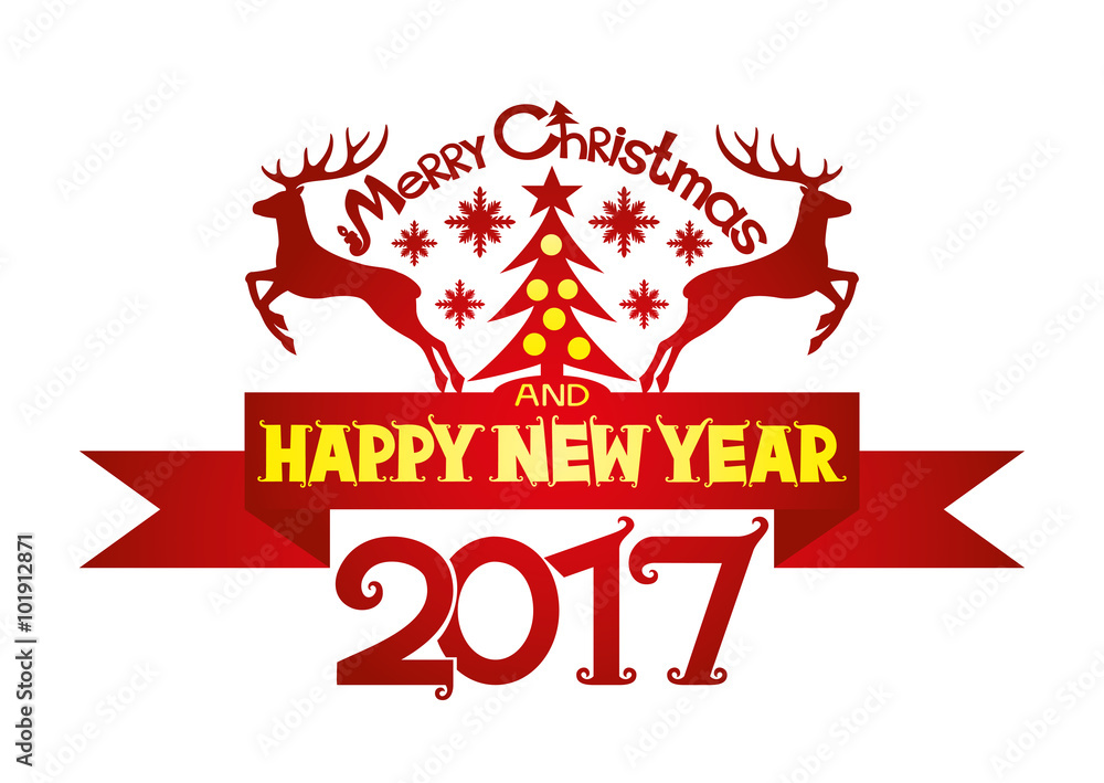 Label with the wishes of merry Christmas and happy new year