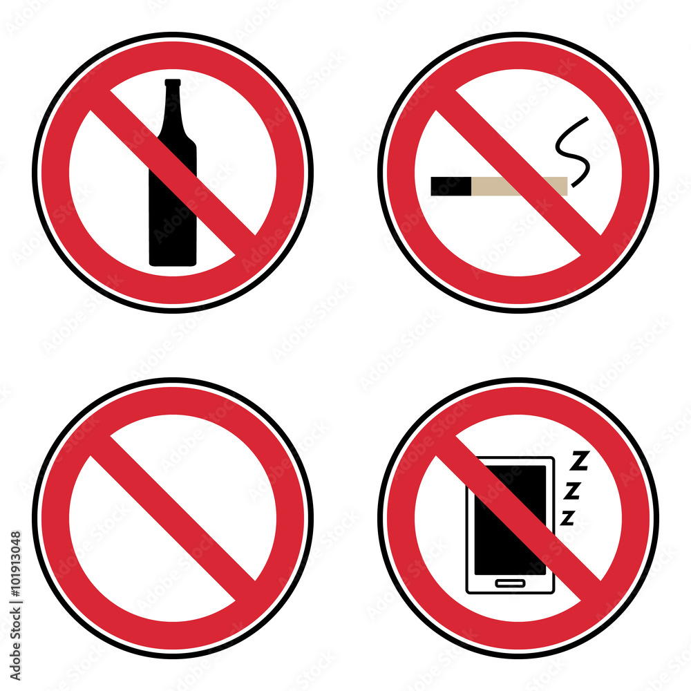 vector set of prohibition signs no drinking, no smoking; no mobile phone isolated on white vector set of prohibition signs no drinking, no smoking; no mobile phone isolated on white
