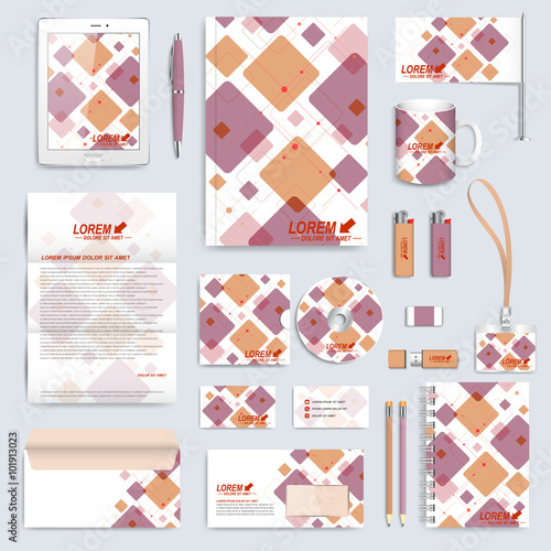 Set of vector corporate identity template. Modern business stationery mock-up. Branding design with square shapes