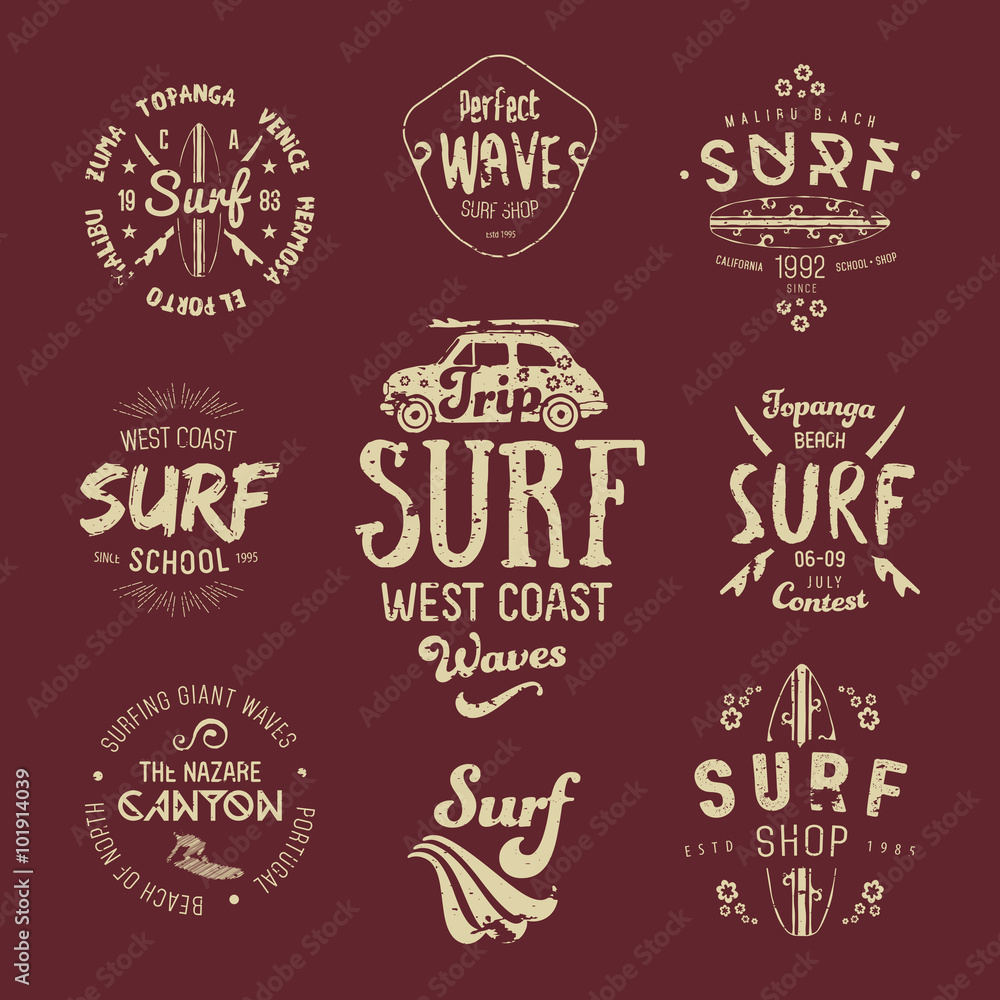 Vector Surf Graphics, California, Los Angeles typography, t-shirt, apparel design. Texture effects can be turned off.