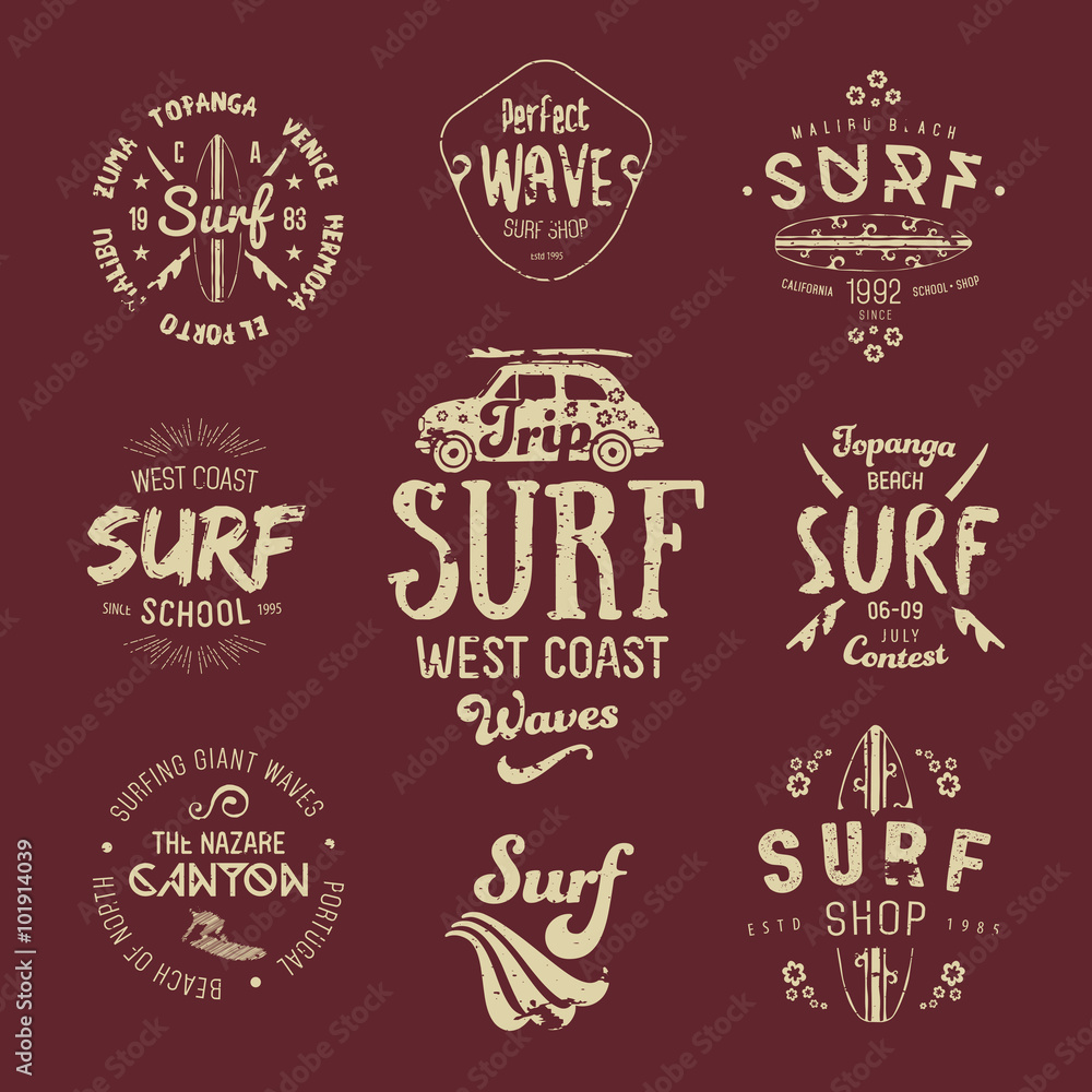 Fototapeta premium Vector Surf Graphics, California, Los Angeles typography, t-shirt, apparel design. Texture effects can be turned off.