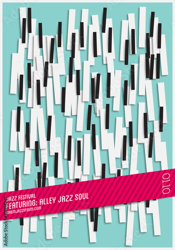 Jazz music festival, poster background template with piano keys illustration. Vector design.