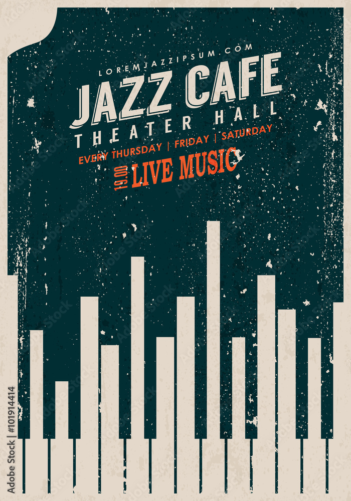 Photographie Vector Vintage Jazz music poster template - Acheter-le sur  Europosters.fr