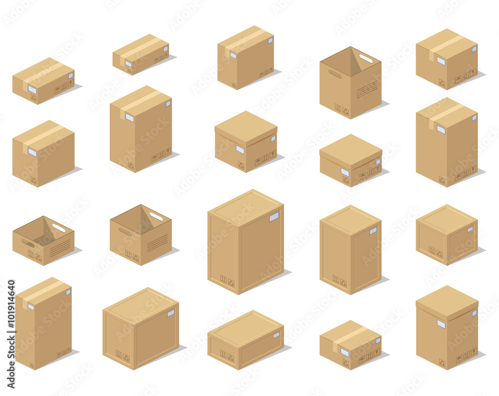 Icons 3d boxes, realistic style of vector graphics, an isometric view.