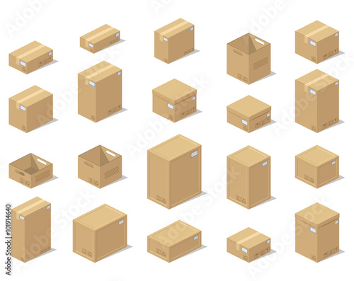 Icons 3d boxes, realistic style of vector graphics, an isometric view. © makalo86