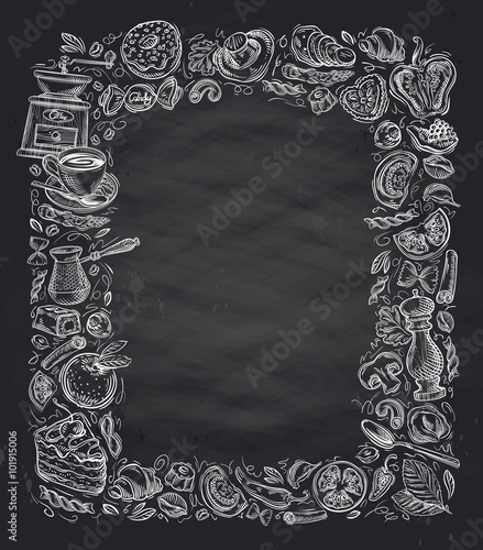 vector menu template cafe or restaurant with hand-drawn graphics on the theme of food and drink