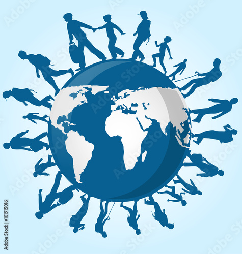  immigration people on world map background