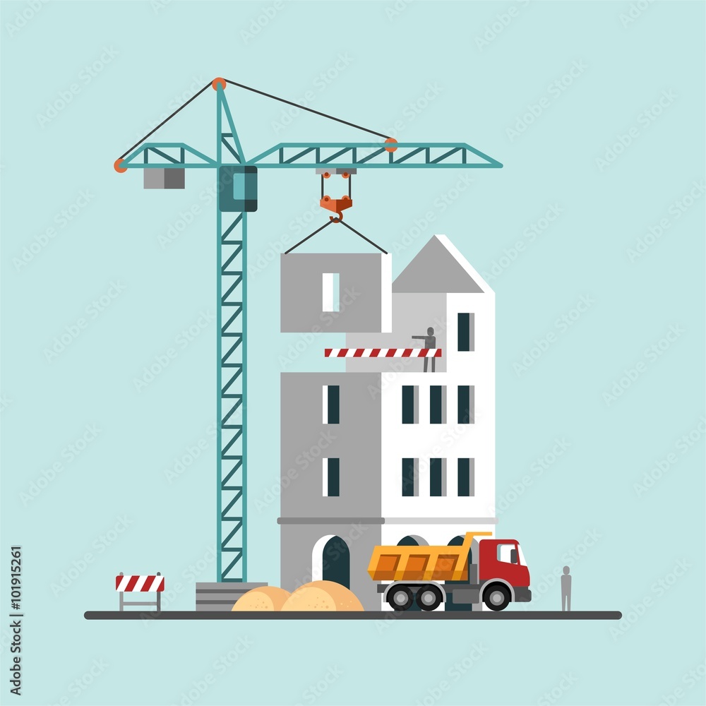 Under construction. Construction site, building a house. Vector illustration.