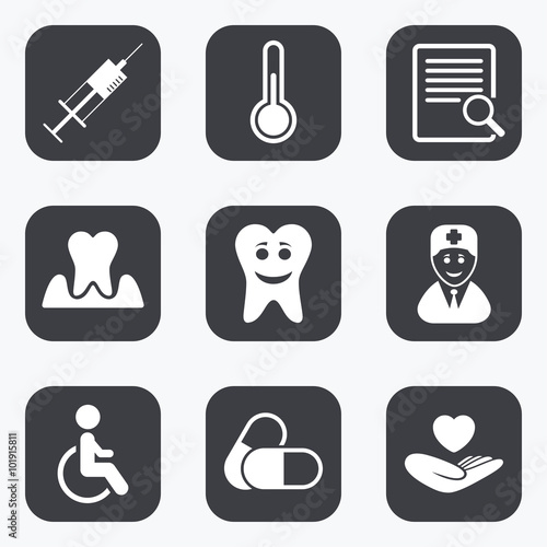 Medicine, medical health and diagnosis icons.