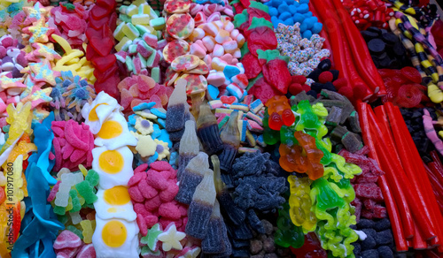 Assortment of colorful candies at the market