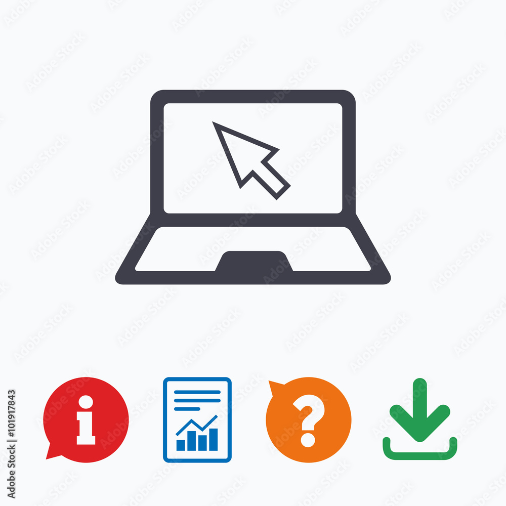 Laptop sign icon. Notebook pc with cursor symbol Laptop sign icon. Notebook pc with cursor symbol