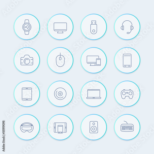 Modern gadgets line icons, trendy devices round stylish icons, vector illustration