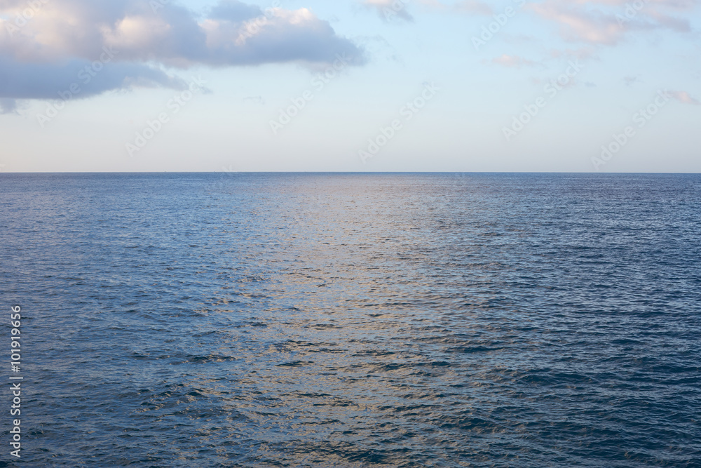 Mediterranean blue, calm sea with horizon in the morning