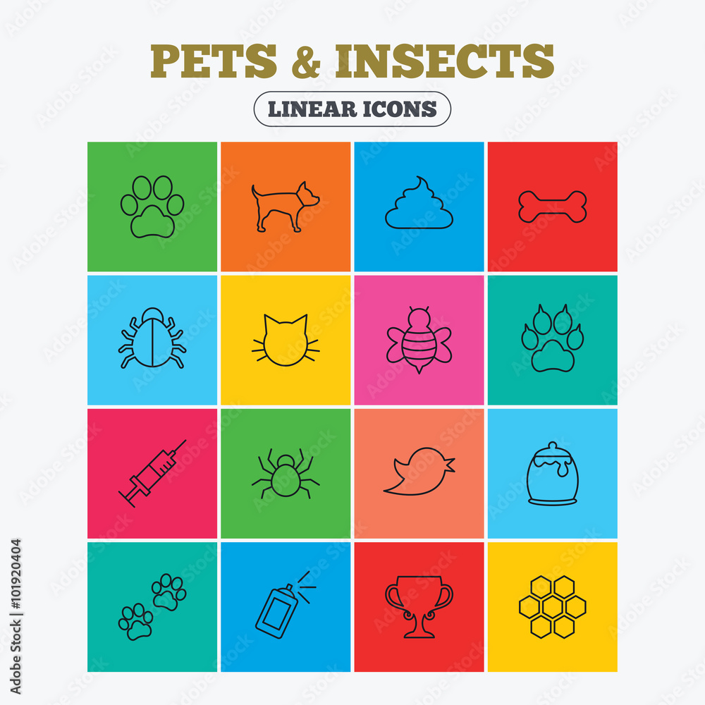 Pets and Insect icon. Dog, Cat paw with clutches