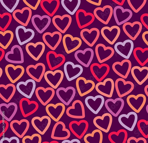 Seamless pattern multicolored contours hearts.  