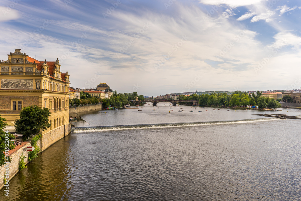 Naklejka premium Prague, Czech Republic - August 1, 2015: Vltava River on a sunny day