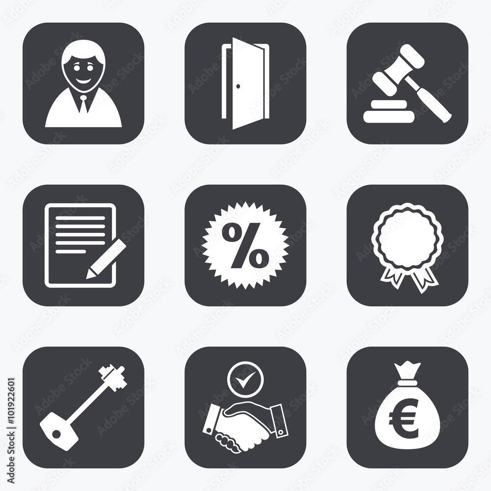 Real estate, auction icons. Home key sign. Real estate, auction icons. Home key sign.