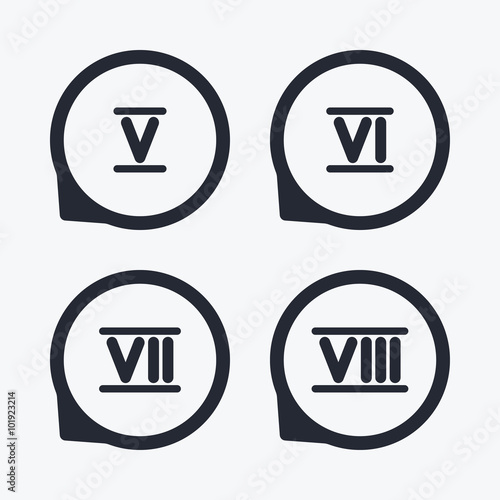 Roman numeral icons. Number five, six, seven.