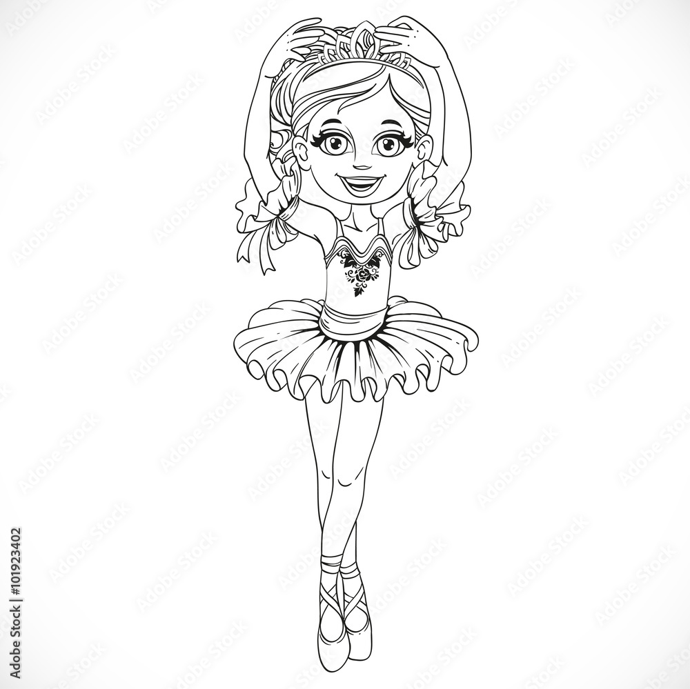 Cute ballerina dancing arms raised outlined isolated on a white Cute ballerina dancing arms raised outlined isolated on a white